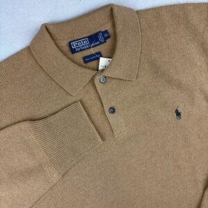 Polo Ralph Lauren Sweater Mens XL Camel 100% Lambswool Polo Collar Pullover New